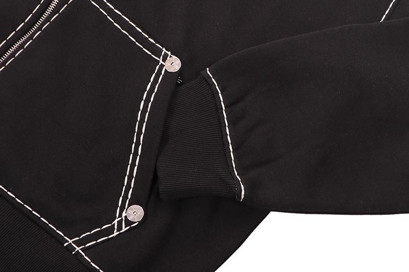 TRUE RELIGION SUPER T EMBROIDERED BUDDHA LOGO ZIP HOODIE (109398:BLACK/IVORY)