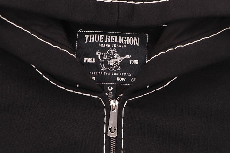 TRUE RELIGION SUPER T EMBROIDERED BUDDHA LOGO ZIP HOODIE (109398:BLACK/IVORY)