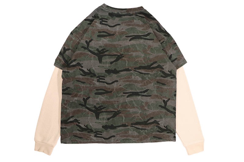 MAJESTIK RHINESTONE TWOFER LONG SLEEVE TEE (TW-2631:WOOD CAMO)