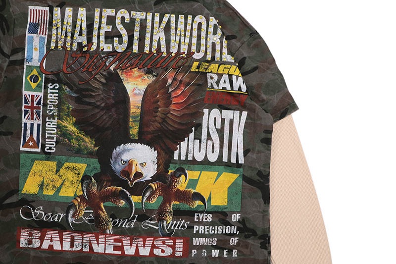 MAJESTIK RHINESTONE TWOFER LONG SLEEVE TEE (TW-2631:WOOD CAMO)