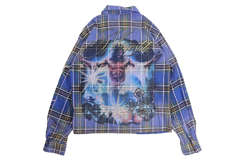 MAJESTIK RHINESTONE FLANNEL SHIRT (SH-2688:BLUE)