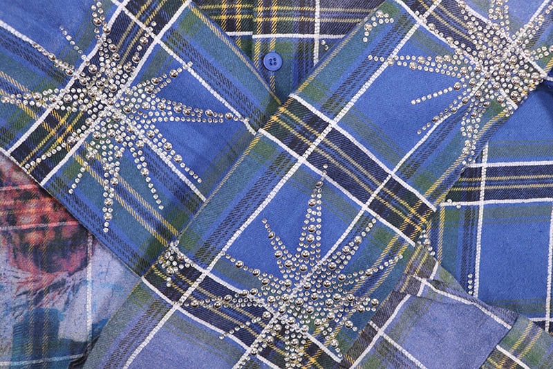 MAJESTIK RHINESTONE FLANNEL SHIRT (SH-2688:BLUE)