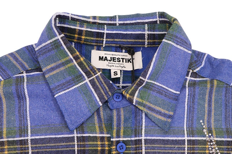 MAJESTIK RHINESTONE FLANNEL SHIRT (SH-2688:BLUE)