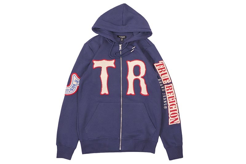 TRUE RELIGION HORSESHOE PATCH ZIP HOODIE (109127C:MEDIEVAL BLUE)