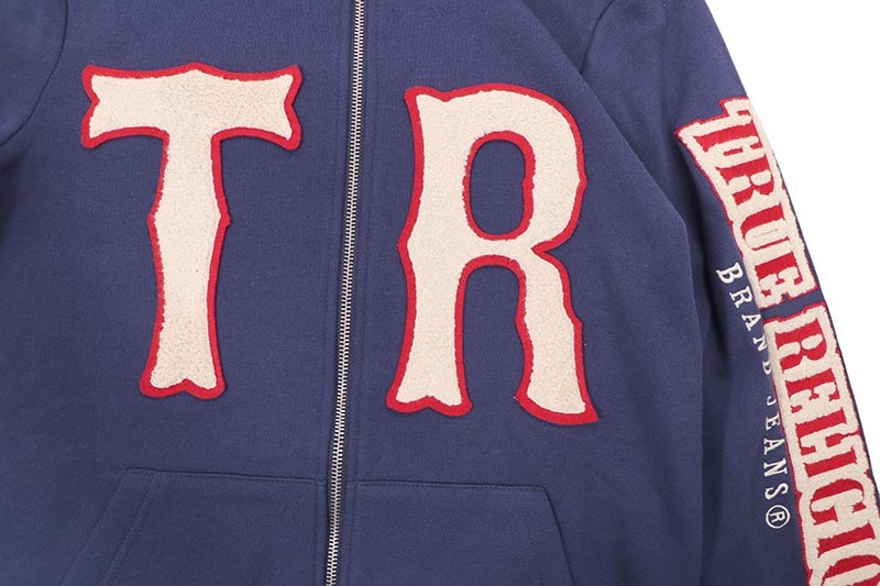 TRUE RELIGION HORSESHOE PATCH ZIP HOODIE (109127C:MEDIEVAL BLUE)
