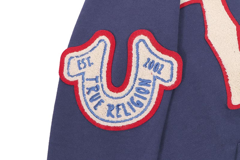 TRUE RELIGION HORSESHOE PATCH ZIP HOODIE (109127C:MEDIEVAL BLUE)