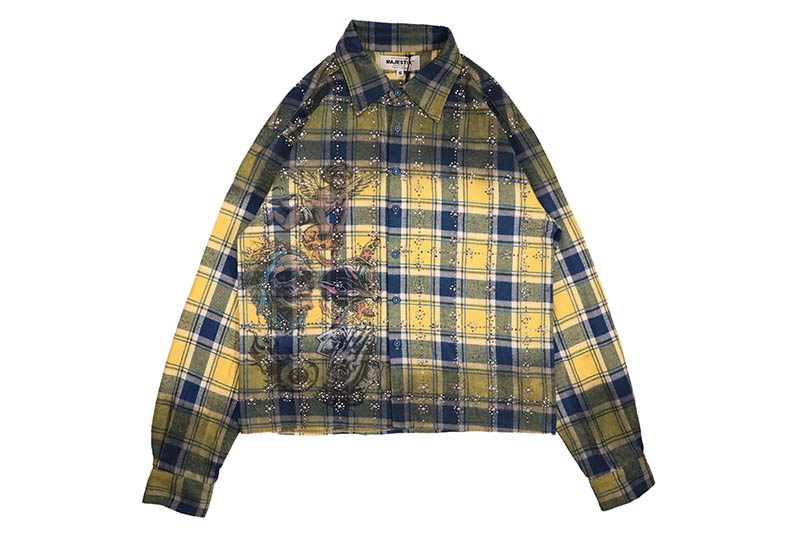 MAJESTIK RHINESTONE FLANNEL SHIRT (SH-2682:YELLOW)