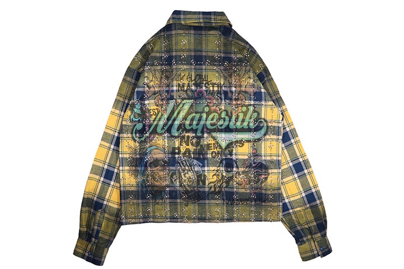 MAJESTIK RHINESTONE FLANNEL SHIRT (SH-2682:YELLOW)