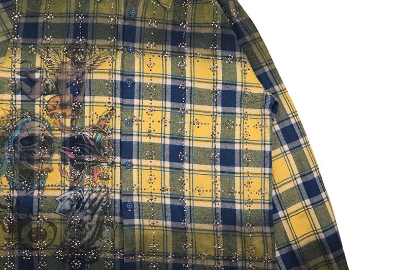 MAJESTIK RHINESTONE FLANNEL SHIRT (SH-2682:YELLOW)