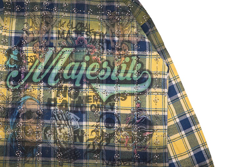 MAJESTIK RHINESTONE FLANNEL SHIRT (SH-2682:YELLOW)