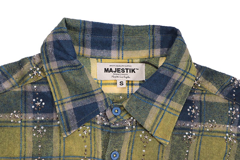 MAJESTIK RHINESTONE FLANNEL SHIRT (SH-2682:YELLOW)