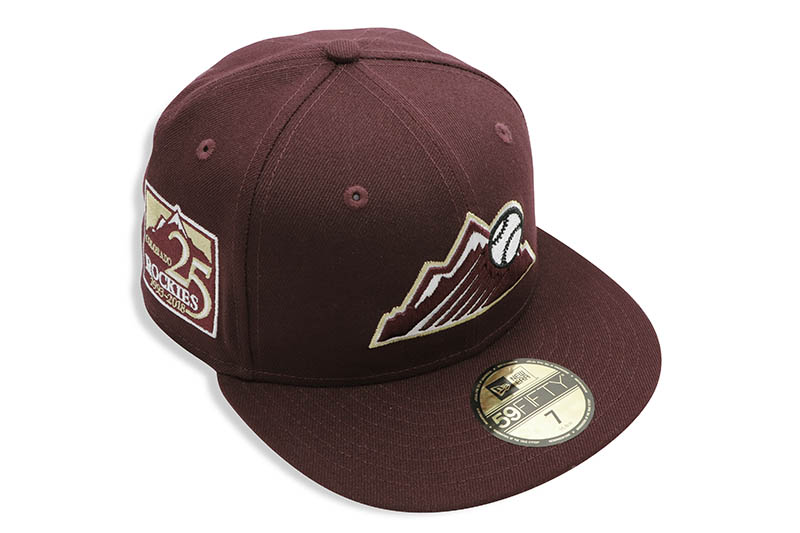 NEW ERA COLORADO ROCKIES 59FIFTY FITTED CAP (25TH ANNIVERSARY CUSTOM SIDE PATCH/DARK GREEN UNDER VISOR/MAROON)