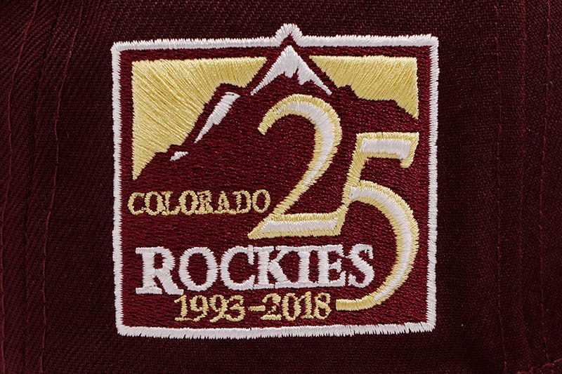 NEW ERA COLORADO ROCKIES 59FIFTY FITTED CAP (25TH ANNIVERSARY CUSTOM SIDE PATCH/DARK GREEN UNDER VISOR/MAROON)