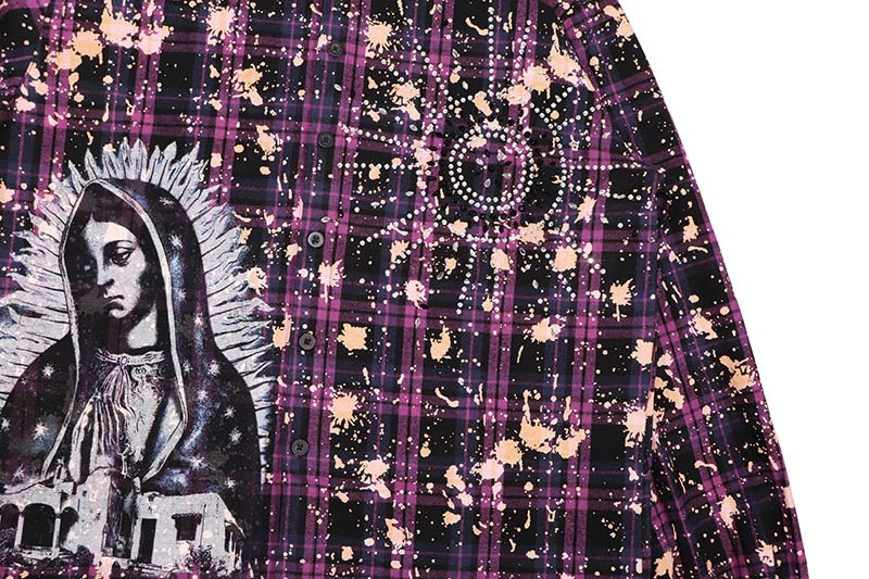 MAJESTIK RHINESTONE FLANNEL SHIRT (SH-2680:PURPLE)