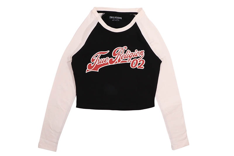 TRUE RELIGION CONTRAST LONG SLEEVE BASEBALL TEE (208408:JET BLACK/WINTER WHITE)