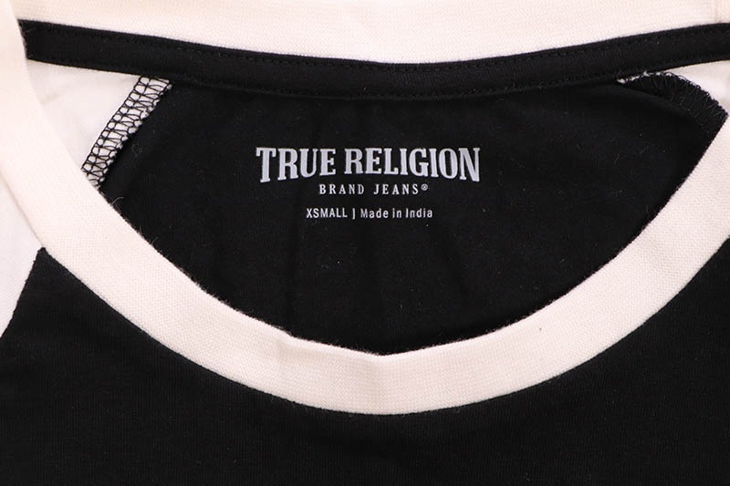 TRUE RELIGION CONTRAST LONG SLEEVE BASEBALL TEE (208408:JET BLACK/WINTER WHITE)