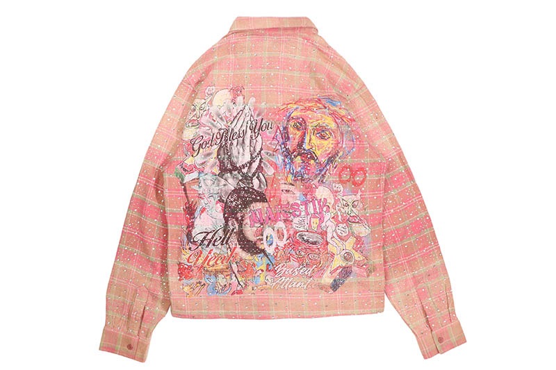 MAJESTIK RHINESTONE FLANNEL SHIRT (SH-2683:LIGHT PINK)