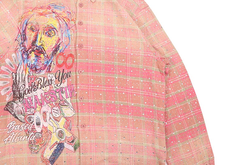 MAJESTIK RHINESTONE FLANNEL SHIRT (SH-2683:LIGHT PINK)