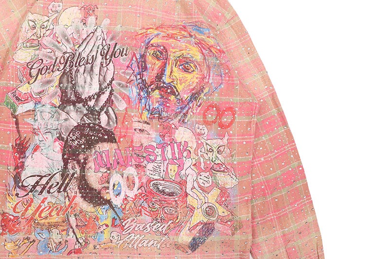 MAJESTIK RHINESTONE FLANNEL SHIRT (SH-2683:LIGHT PINK)
