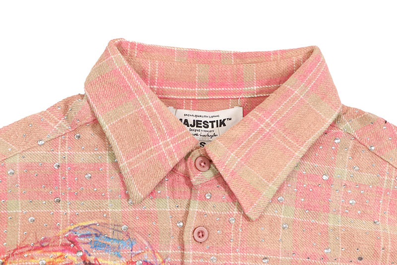 MAJESTIK RHINESTONE FLANNEL SHIRT (SH-2683:LIGHT PINK)