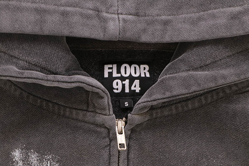 FLOOR 914 WING ZIP HOODIE (BLACK WASH)