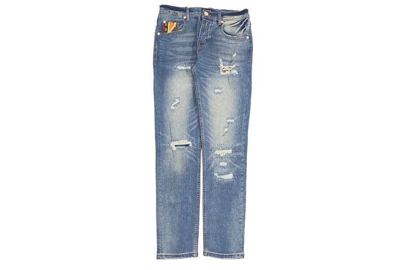 COOGI BRILLIANT MIXED-MEDIA SWEATER PIECE DENIM JEANS (CG-WB-002:INDIGO)