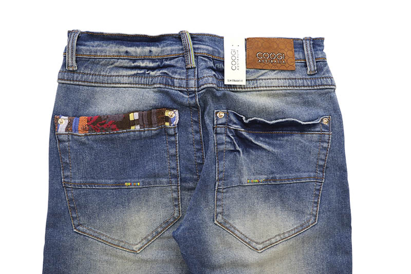 COOGI BRILLIANT MIXED-MEDIA SWEATER PIECE DENIM JEANS (CG-WB-002:INDIGO)