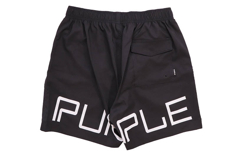 PURPLE BRAND OUTLINE SWIM SHORTS (P504-PBWO:BLACK)