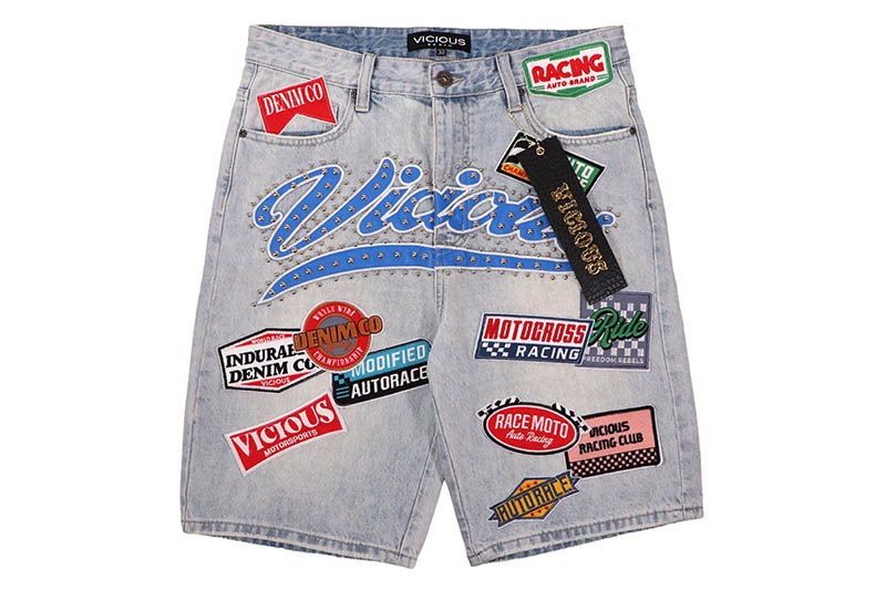 VICIOUS MOTO RACE DENIM SHORTS (VC1202:LIGHT BLUE)