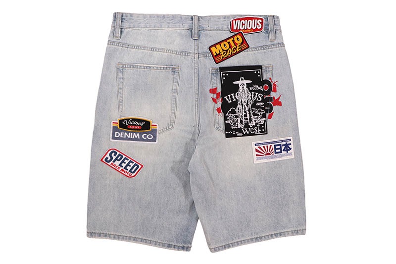 VICIOUS MOTO RACE DENIM SHORTS (VC1202:LIGHT BLUE)