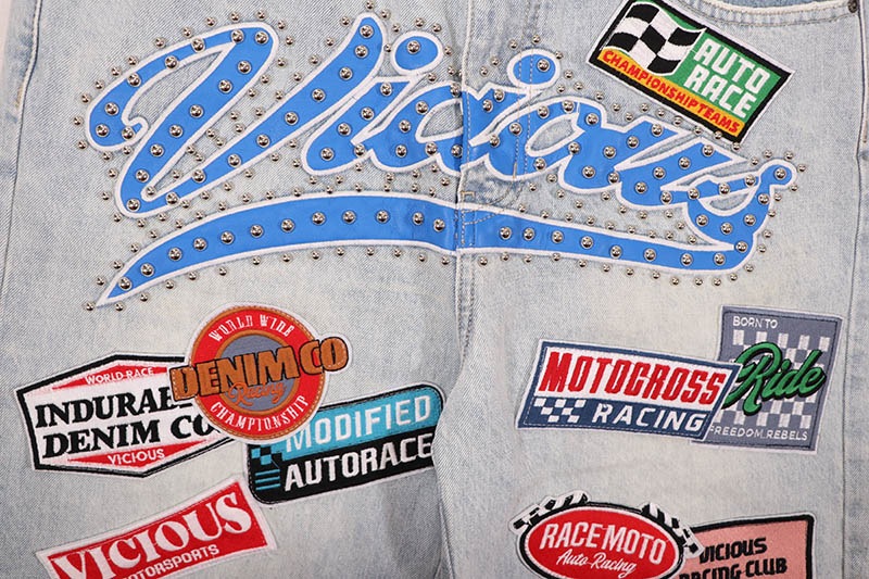 VICIOUS MOTO RACE DENIM SHORTS (VC1202:LIGHT BLUE)