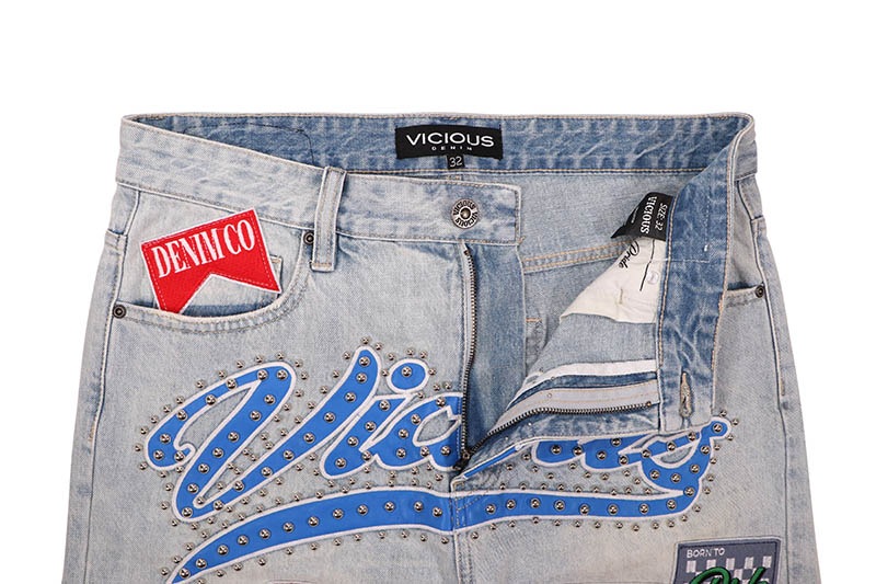 VICIOUS MOTO RACE DENIM SHORTS (VC1202:LIGHT BLUE)