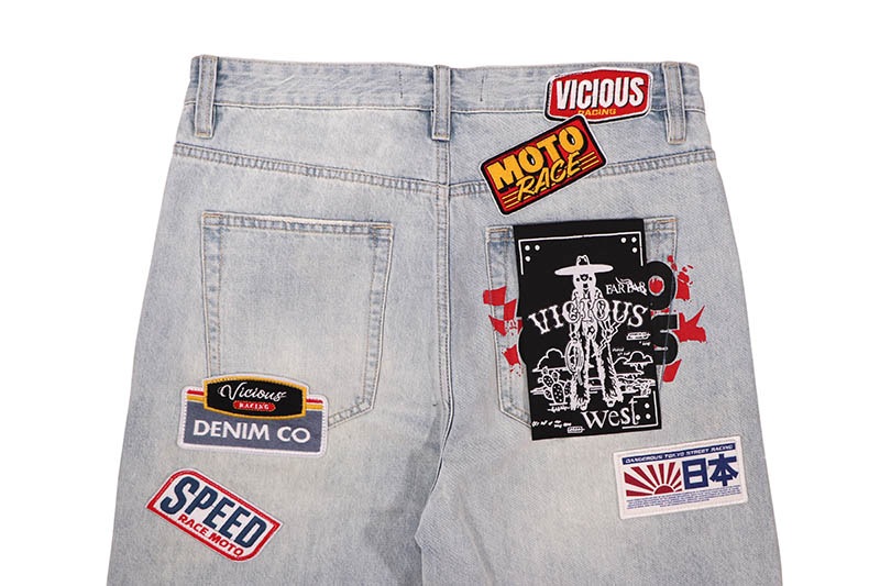 VICIOUS MOTO RACE DENIM SHORTS (VC1202:LIGHT BLUE)