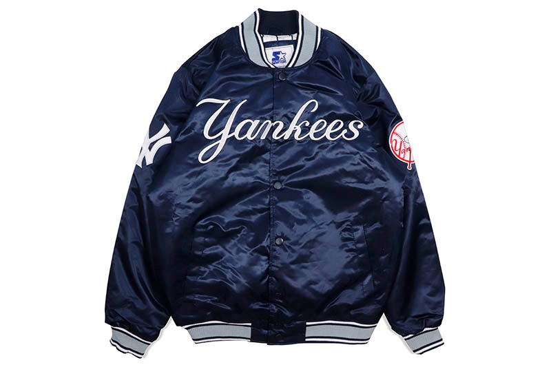 STARTER NEW YORK YANKEES VARSITY SATIN FULL-SNAP JACKET (LS250406/LX250406-NYY:NAVY)