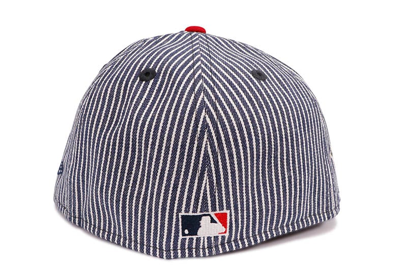 NEW ERA NEW YORK YANKEES 59FIFTY FITTED CAP (1999 WORLD SERIES SIDE PATCH/GREY UNDER VISOR/STRIPED DENIM NAVY)