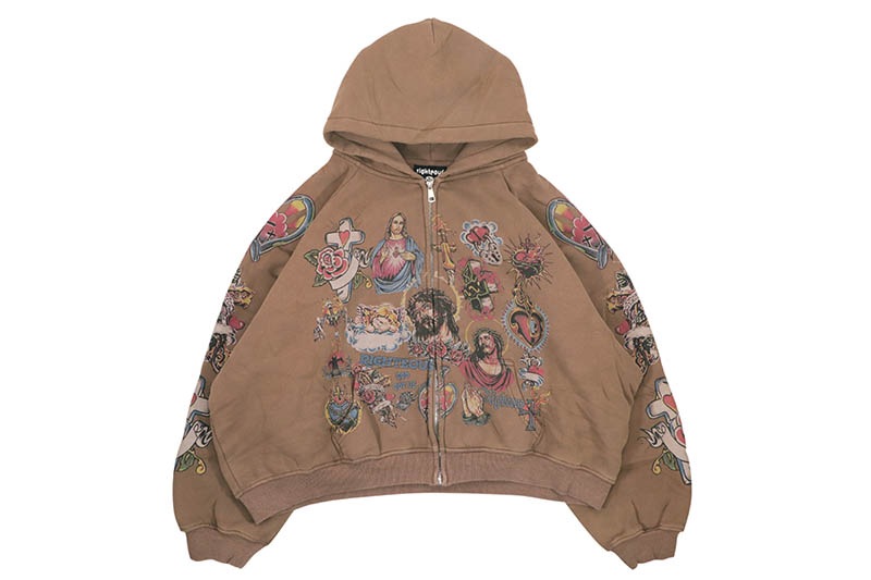 RIGHTEOUS RISEN KING CROPPED ZIP-UP HOODIE (BROWN)