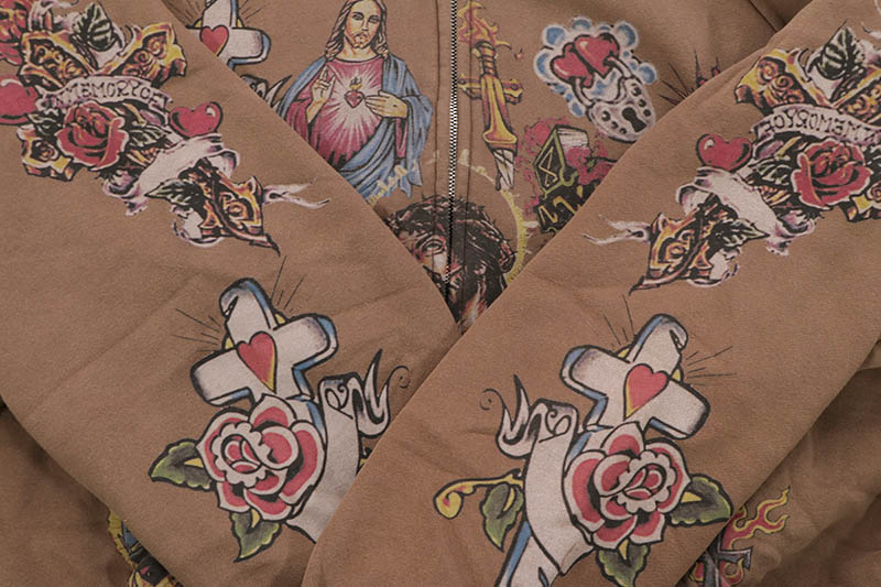 RIGHTEOUS RISEN KING CROPPED ZIP-UP HOODIE (BROWN)