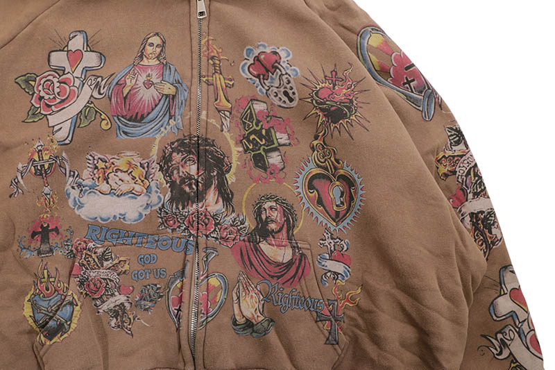 RIGHTEOUS RISEN KING CROPPED ZIP-UP HOODIE (BROWN)