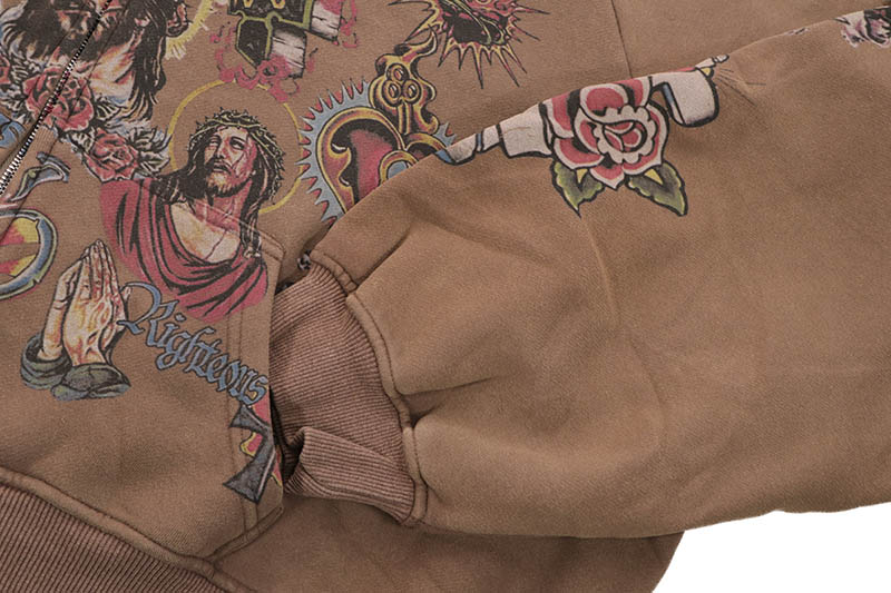 RIGHTEOUS RISEN KING CROPPED ZIP-UP HOODIE (BROWN)