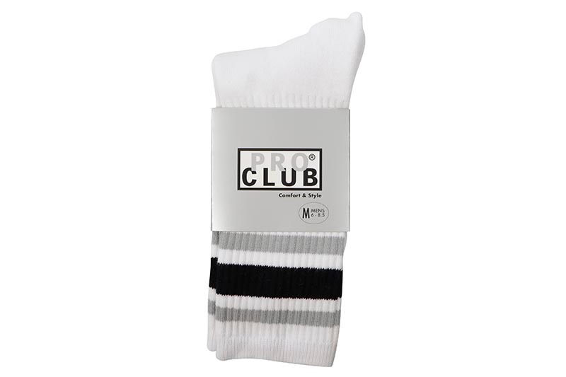 PRO CLUB CLASSIC STRIPE CREW SOCKS (WHITE/BLACK/GRAY) 03PC0902