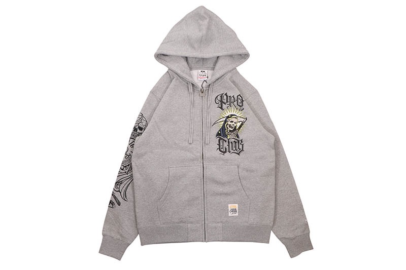 PRO CLUB X MISTER CARTOON "CLOCKWORK" ZIP-UP HOODIE (HEATHER GRAY) PCT3002B