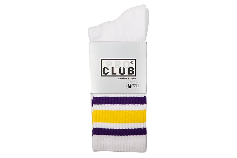 PRO CLUB CLASSIC STRIPE CREW SOCKS (WHITE/YELLOW/PURPLE) 03PC0902