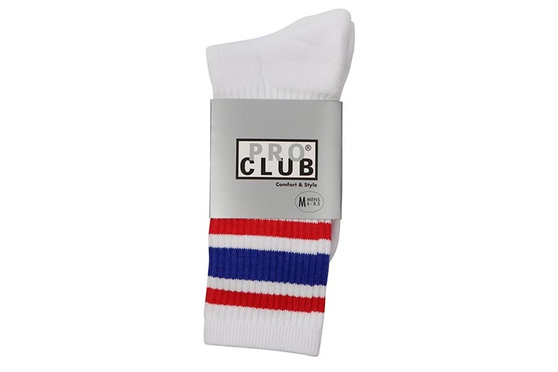 PRO CLUB CLASSIC STRIPE CREW SOCKS (WHITE/ROYAL/RED) 03PC0902