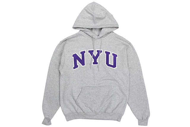 CHAMPION NYU SATIN HOODED SWEATSHIRT (HEATHER GREY)