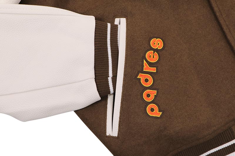 PRO STANDARD SAN DIEGO PADRES BEST OF RIB WOOL VARSITY JACKET (LSP6315220-BNW:BROWN/WHITE)