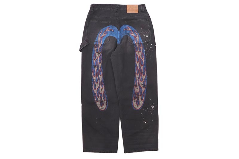 EVISU HEAVY WASHED AND DISTRESSED DAICOCK JEANS (2ESEJM6PT6006RXCT:BLACK)