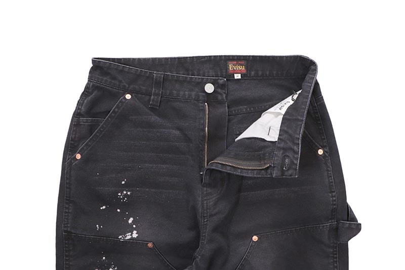 EVISU HEAVY WASHED AND DISTRESSED DAICOCK JEANS (2ESEJM6PT6006RXCT:BLACK)