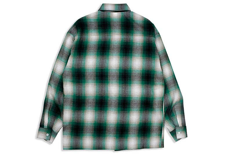 CALTOP PLAID FLANNEL LONG SLEEVE SHIRT (#2000:GREEN/WHITE)