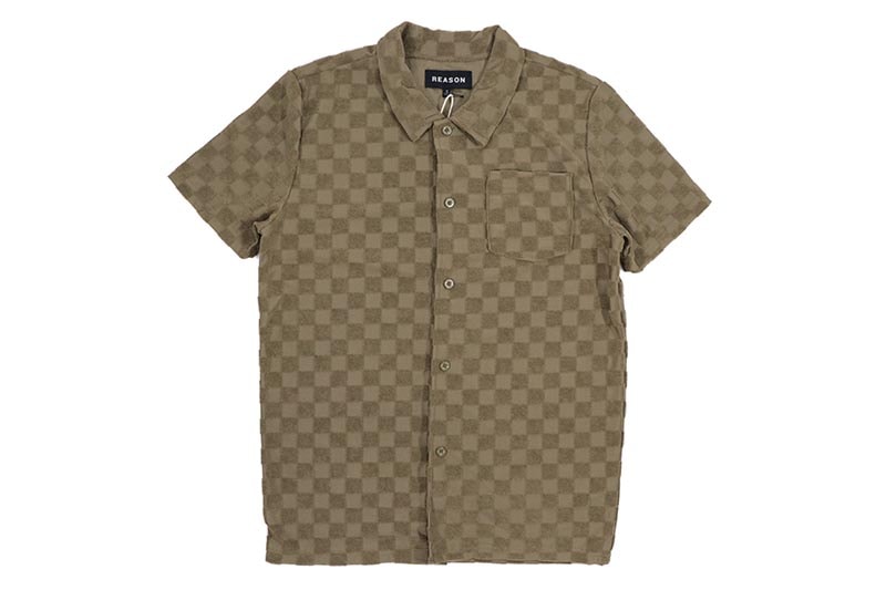 REASON CLOTHING CHECKERBOARD TOWEL SHORT SLEEVE BUTTON DOWN SHIRT (RSP-040:BROWN)