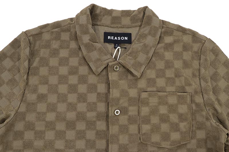 REASON CLOTHING CHECKERBOARD TOWEL SHORT SLEEVE BUTTON DOWN SHIRT (RSP-040:BROWN)